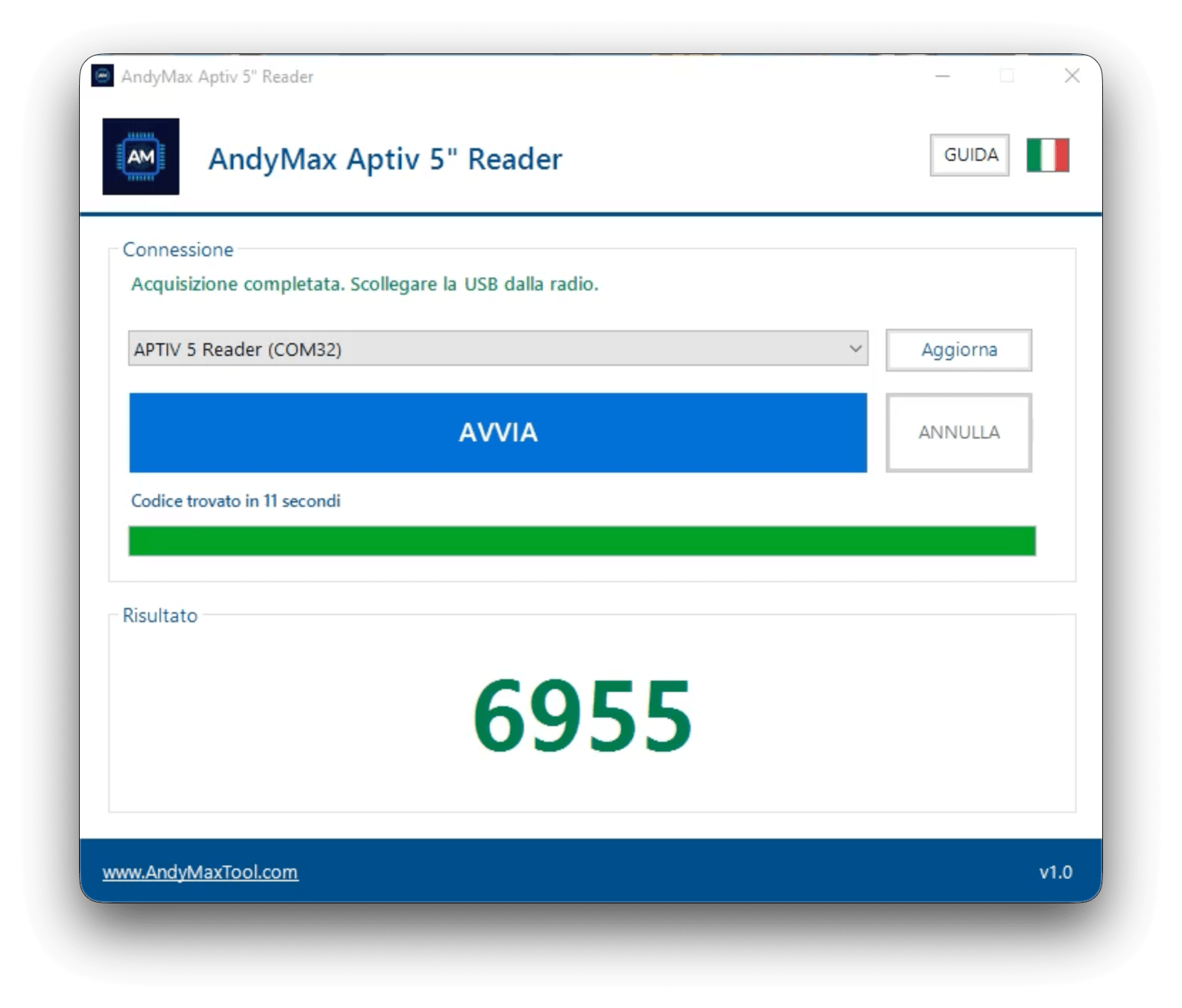Software che mostra il codice recuperato